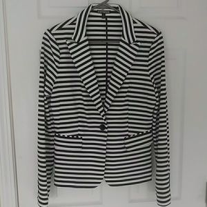 Black/white striped knit blazer